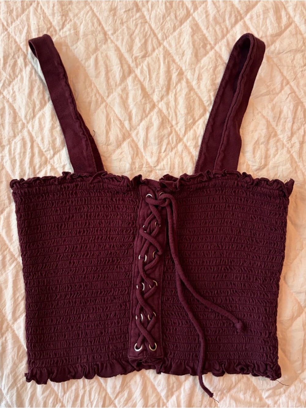 Me to We Purple Smocked Lace-Up Crop Tank